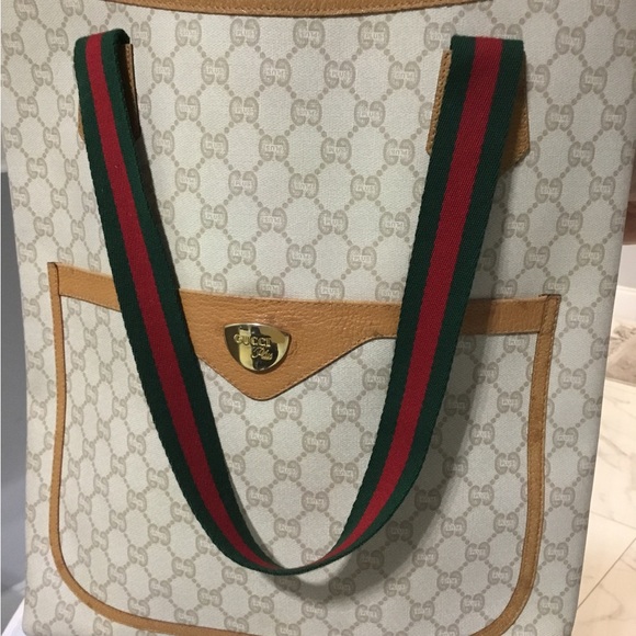 Gucci Cream and Tan Tote with Green and Red Straps - Picture 8 of 8